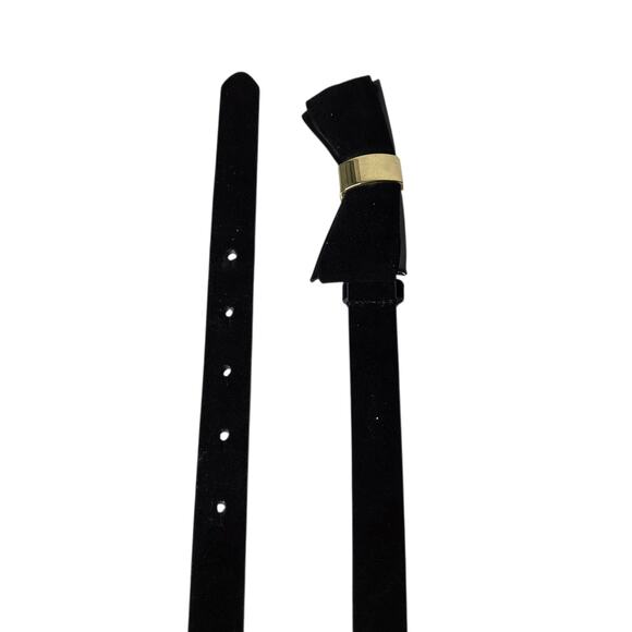 Vtg Talbots Womens Black Velvet & Leather Thin Belt Bow w Gold Size XS Y2K - Picture 5 of 12